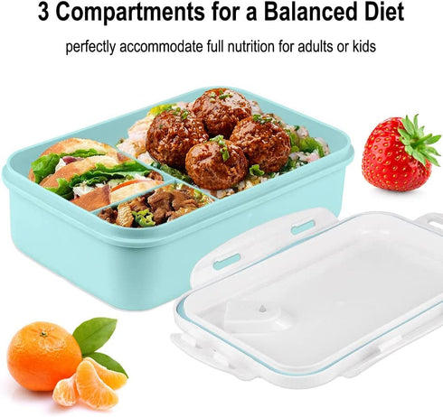 Bento Box with Lunch Bag, NatraProw 3 Compartments Adult Bento Box with Utensils, 1600ML Large Bento Boxes, BPA Free Ideal Portion Sizes Lunch Box Containers, Microwave Safe Bento Box - Blue Large