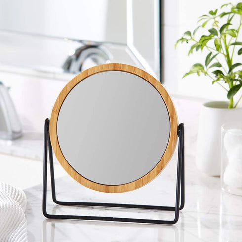 Amazon Basics Vanity Mirror with Bamboo Rim - 1X/5X Magnification