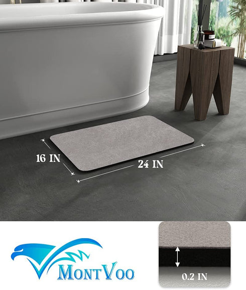 MontVoo-Bath Mat Rug-Rubber Non Slip Quick Dry Super Absorbent Thin Bathroom Rugs Fit Under Door-Washable Bathroom Floor Mats-Shower Rug for in Front of Bathtub,Shower Room,Sink (16x24, Gray)
