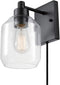 Globe Electric 51551 Middleton 1-Light Plug-in or Hardwire Wall Sconce, Dark Bronze, Clear Glass Shade, 6ft Black Fabric Covered Cord, Inline On/Off Rocker Switch