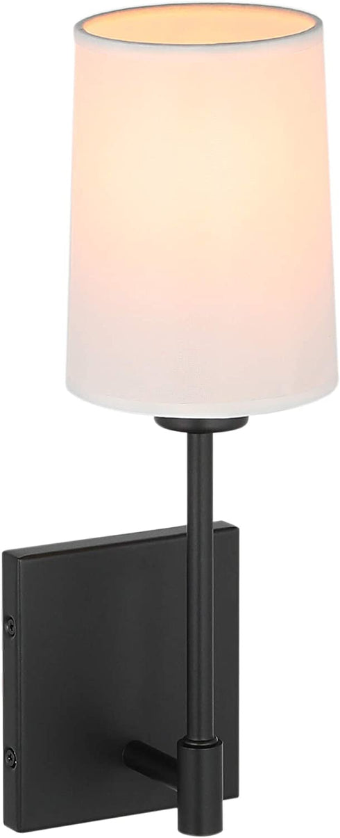 XiNBEi Lighting Bedroom Wall Lamp, Modern 1 Light Black Wall Mounted Sconce Light with Fabric Shade for Bedside & Living Room XB-W1215-1-MB