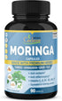 Organic Moringa Extract Capsules equivalent to 6450MG, 3 Months Supply & Ashwagandha, Tulsi, Ginger, Turmeric| Multi Vitamin Oleifera Leaf Herb| Support Immune, Energy Booster| Anti-Inflammatory Herbs