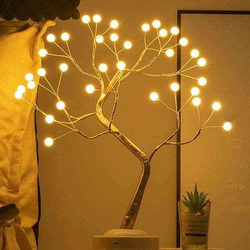 Lxcom Lighting LED Globe Lights 36 LEDs New Gold Copper Wire Tree Branches LED Bonsai Table Tree Lighted USB Battery Operated with Touch Switch Decorative Desk Lamp for Home Decor, Warm White