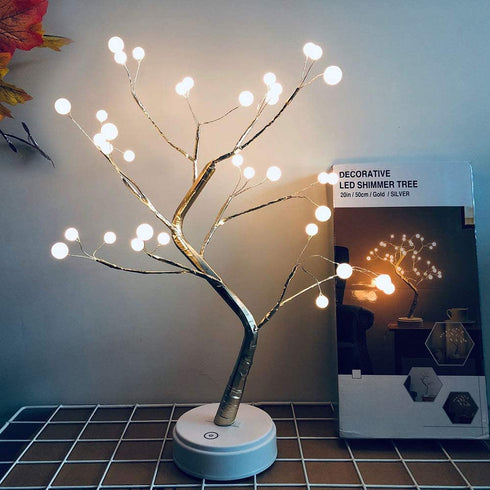 Lxcom Lighting LED Globe Lights 36 LEDs New Gold Copper Wire Tree Branches LED Bonsai Table Tree Lighted USB Battery Operated with Touch Switch Decorative Desk Lamp for Home Decor, Warm White