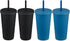 MEWAY 20oz Pastel Colored Acrylic Cups with Lids and Straws,Tumblers with Lids?Double Wall Matte Reusable Plastic Bulk,for Parties, Birthdays, home,Customization?DIY Gifts(2Black/2Navy, 4 PACK)
