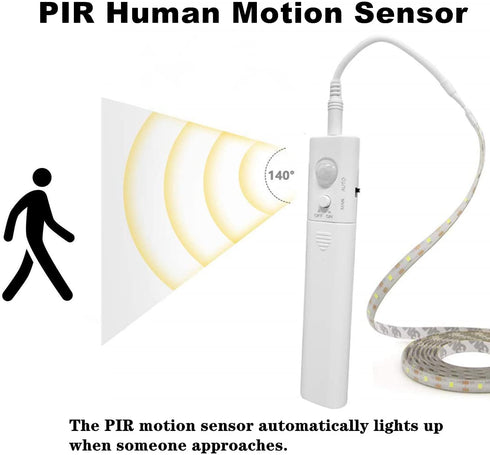 Led Strip Lights Battery Powered,Motion Sensor Led Light Strips Smart Night Light Motion Activated Night Light Led Strip Light for Room Cool White Light-5M / 16.4ft