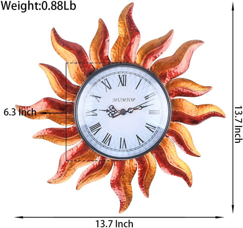 MUMTOP Indoor Outdoor Wall Clock Outdoor Clock Wall-Mounted Clock Exquisite Decoration (Sun)