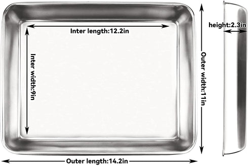Sheet Pan, Stainless Steel Baking Pans Tray, Toaster Oven Pan Stainless Steel Baking Pan Cookie Sheet (11.22x14.25x2.36 inches)