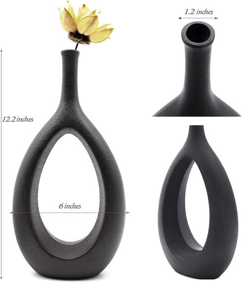 Serdic Ceramic Hollow Vase Modern Decorative Flower Vase for Wedding, Gifts, Kitchen, Living Room or Flower Shop 12.2inch Black