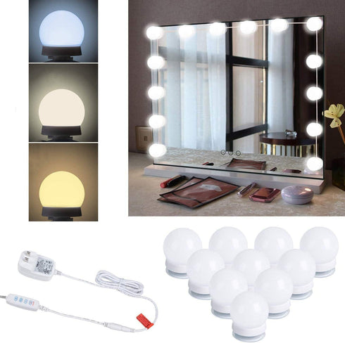 Upgraded Hollywood Style Vanity Mirror Lights Kit, 10 Dimmable Led Bulbs with 3 Color Modes, Best for Makeup Dressing Table Bathroom Dressing Room, Power Supply Plug in Lightings (Mirror Not Include)