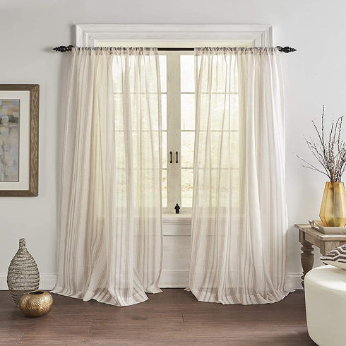 Elrene Home Fashions Hampton Stripe Sheer Window Curtain, 52" x 84" (1 Panel), Linen