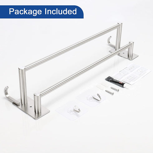 Siyzda Double Towel Bar 16 Inch, 304 Stainless Steel Bath Towel Rack for Bathroom Kitchen, Two Installation Method - Self Adhesive & Wall Mounted (Brushed Nickel)
