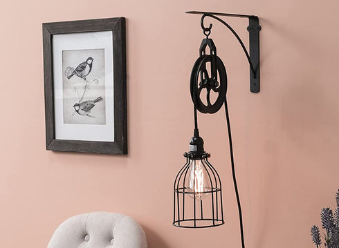 Rustic State Vintage Rustic Industrial Look Medium Wheel Farm Pulley for Custom Make Wall Pendant Lamps Frosty Black