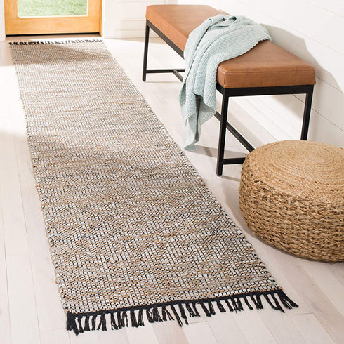 Safavieh Vintage Leather Collection VTL203G Handmade Boho Fringe Leather & Jute Accent Rug, 2'3" x 4', Silver
