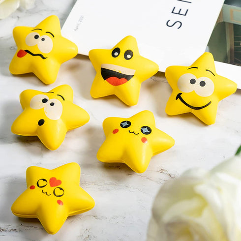 30 Pieces Star Stress Balls Stress Relief Smile Ball Yellow Mini Foam Smile Face Stress Balls Pressure Relief Toys for Student Prizes School Carnival Reward Party Bag Fillers