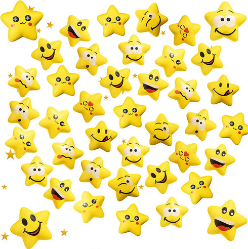 30 Pieces Star Stress Balls Stress Relief Smile Ball Yellow Mini Foam Smile Face Stress Balls Pressure Relief Toys for Student Prizes School Carnival Reward Party Bag Fillers