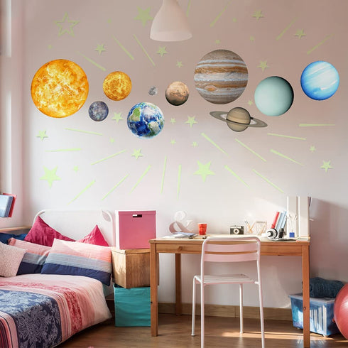 Glow in The Dark Stickers, Solar System Glow in The Dark Stars for Ceiling, Bright Planet Nursery Wall Sticker for Kid™s Room Decoration, Shining Galaxy Birthday Party Wall Decor (Blue)
