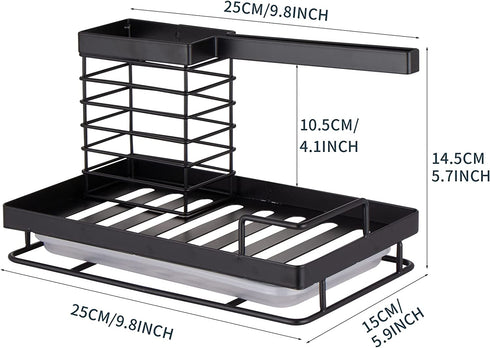 Sink Caddy, Mlesi Kitchen Sink Caddy Organizer Countertop Sponge Brush Soap Holder with Drain Pan,Soap Dispenser Caddy Organizer Rust-Proof Black