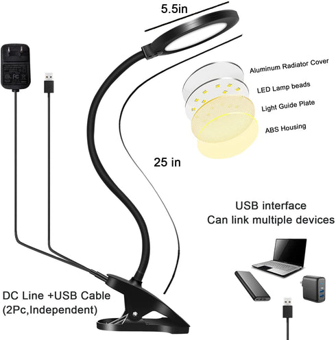 Clamp LED Desk Lamp, Flexible Gooseneck Table Lamp, 3 Lighting Modes with 3 Brightness Levels, Dimmable Office Lamp with Adapter, Touch-Sensitive Control(Black)