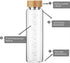 sunkey Glass Water Bottle 32 oz Wide Mouth with Sleeve Bamboo Lid 1 Litre Motivational Water Bottle With Time Marker Reusable Safe for Hot Cold Drinks Bpa Free (Gray)