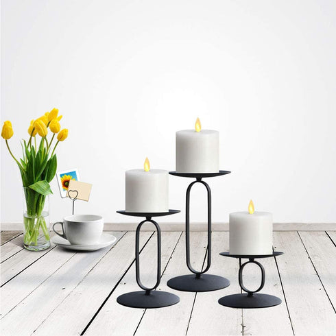 smtyle Christmas Black Candle Holders for Pillar LED Candles Set of 3 Candelabra with Iron-3.5" Diameter Ideal Round