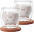 Bgbg Cute Cat Coffee Mug Set of 2, Double Wall Glass Tea Cup Milk Glass Cup Clear Insulated Espresso Mug with Coaster Interesting Gift for You(Cat Mug Set)