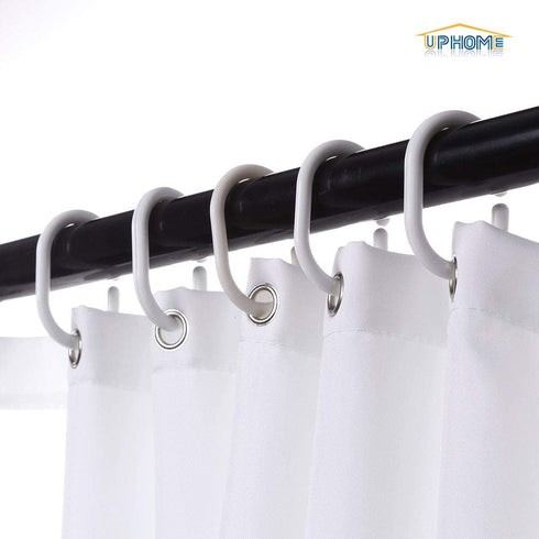 Uphome Tassel Shower Curtain, White Fabric Shower Curtain with Blue Fringe Trims, Vintage Boho Chic Cloth Shower Curtains for Bathroom Showers, 72 x 72