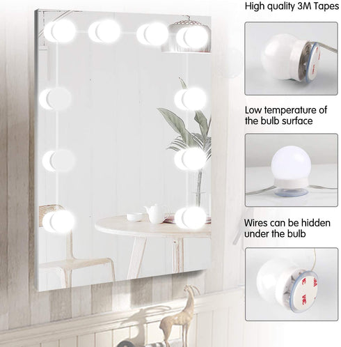 Upgraded Hollywood Style Vanity Mirror Lights Kit, 10 Dimmable Led Bulbs with 3 Color Modes, Best for Makeup Dressing Table Bathroom Dressing Room, Power Supply Plug in Lightings (Mirror Not Include)