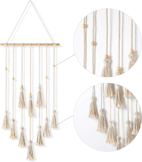 Mkono Boho Gift Macrame Hanging Photo Display with String Lights Boho Wall Decor Pictures Christmas Cards Holder with 30 Clips for Bedroom, Living Room, Dorm, Nursery Decor, Gift Idea