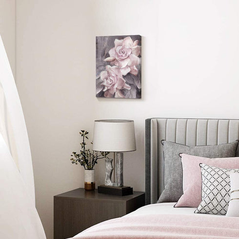 Lamplig Flowers Canvas Wall Art Floral Prints Pink and Gray Rose Pictures Modern Paintings Romantic Artwork for Bedroom Bathroom Office Living Room Home Room Wall Decor 12x16 Inch