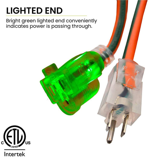 GoGreen Power GG-13725 16/3 25™ SJTW Outdoor Extension Cord, Lighted End, 25 Ft