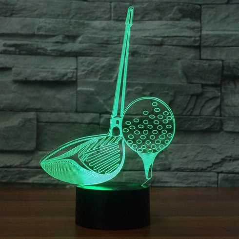 3D LED Golf Club Tool Night Light 7 Color Change LED Table Desk Lamp Acrylic Flat ABS Base USB Charger Home Decoration Toy Birthday Xmas Kid Children Gift