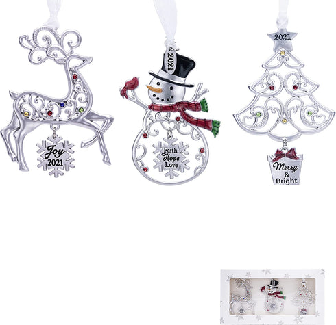 Laraine Christmas Tree Ornaments 3 Pieces 2021 Decorative Hanging Pendant of Car Charm Holiday Keepsake Gift Home Decor (Gift Set - B (2021))