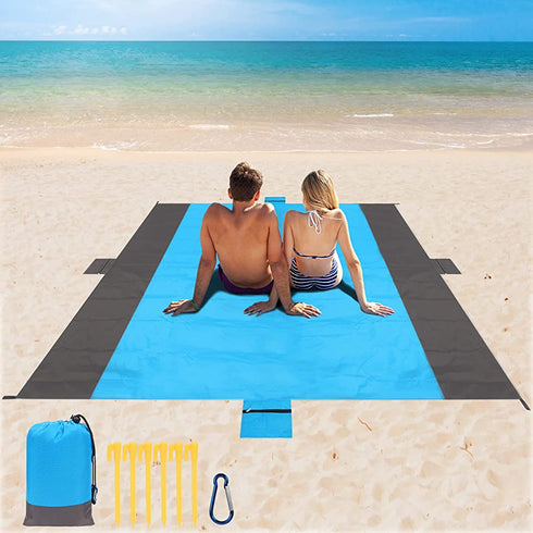 AMOSTBY Beach Blanket for 5-8 Adults,Waterproof and Sandproof Lightweight Picnic Blanket,Extra Large Oversized Beach Mat with 4 Pockets for Beach Hiking Camping Travel 10'' x 9''