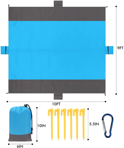 AMOSTBY Beach Blanket for 5-8 Adults,Waterproof and Sandproof Lightweight Picnic Blanket,Extra Large Oversized Beach Mat with 4 Pockets for Beach Hiking Camping Travel 10'' x 9''