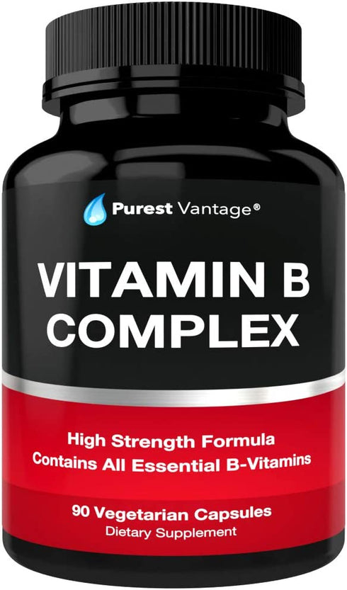 Vitamin B Complex Vitamins B12, B1, B2, B3, B5, B6, B7, B9, Folic Acid - Super B Complex Vitamins for Women, Men, Adults – Aids in Energy, Stress, and Immunity - 90 Vegetarian Capsules