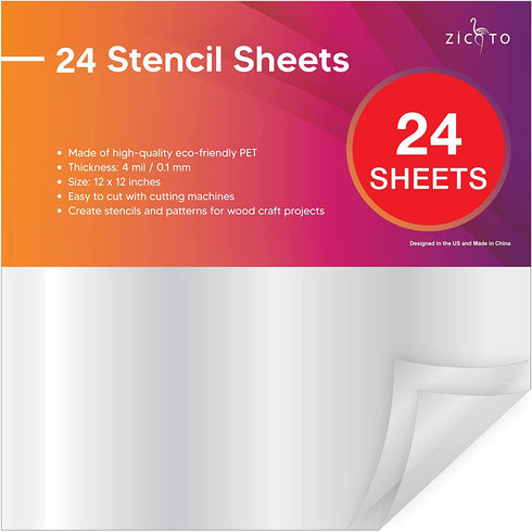Easy Cut Stencil Sheet Set of 24 - 12”x12” Acetate Mylar for Cricut Vinyl Cutting – Craft Material