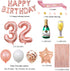 Fancypartyshop 32nd Birthday Decorations - Rose Gold Happy Birthday Banner and Sash with Number 32 Balloons Latex Confetti balloons Ideal for Girl and Women 32 Years Old Birthday Rose Gold