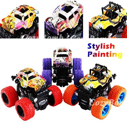 Monster Trucks Toys for Boys - Friction Powered 3-Pack Mini Push and Go Car Truck Playset for Boys Girls Toddler Aged 3 4 5 Year Old Gifts for Kids Birthday Christmas (Purple, Red, Orange, 3-Pack)