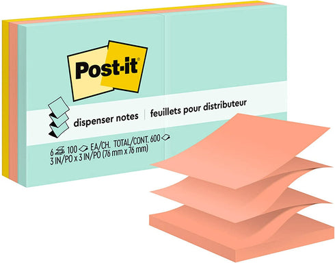Post-it Pop-up Notes, 3x3 in, 6 Pads, America's #1 Favorite Sticky Notes, Beachside Cafe Collection, Pastel Colors, Recyclable (R330-AP)