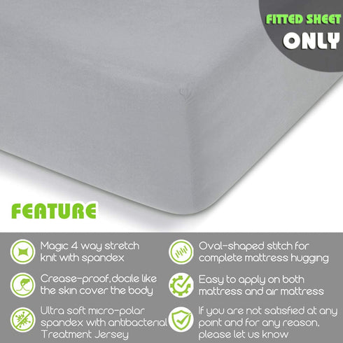 COSMOPLUS Fitted Sheet Queen Fitted Sheet Only?No Flat Sheet or Pillow Shams?,4 Way Stretch Micro-Knit,Snug Fit,Wrinkle Free,for Standard Mattress and Air Bed Mattress from 8 Up to 14,Light Gray