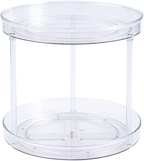 Lazy Susan Turnable Cabinet Organizer, Multifunctional 2 Tier 360 Rotating Clear Cabinet Organizer Large Spinning Spice Containers Cosmetic Can Organizers for Kitchen Pantry Bathroom