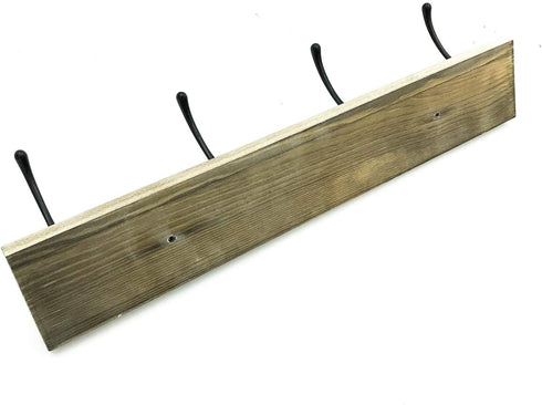 Coat Rack Wall Mounted,Flyisland Entryway Vintage Rustic Farmhouse Coat Rack Pinewood Hat Hanger Rack Zinc die-cast Hook for Entryway, Bathroom, Kitchen, Mudroom ,Bedroom (4 Dual Prong Hook, Black)