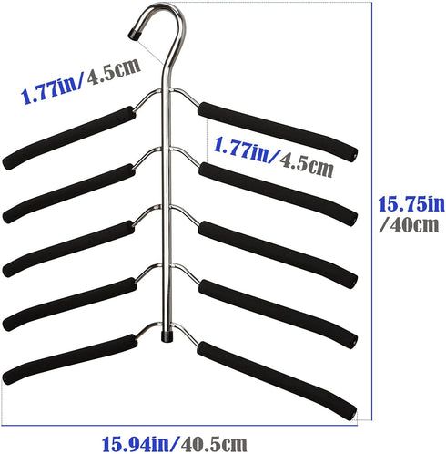 Hangers Space Saving Clothes Hanger 2 Pack Swing Arm Non Slip Padded Coat Hanger 5 Layers Heavy Duty Stainless Steel Sweater Shirt Hanger Closet Storage Organizer