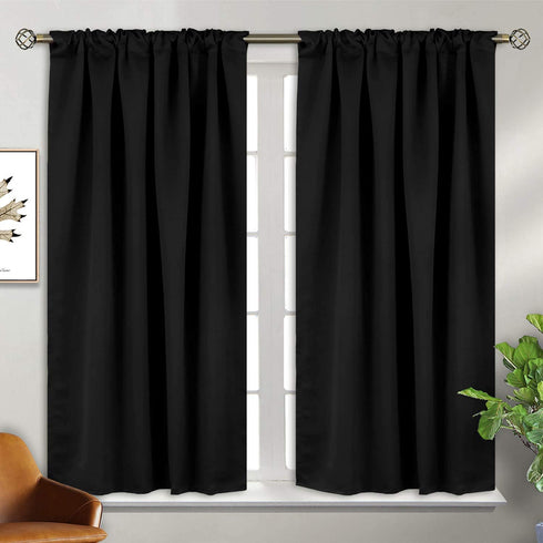 BGment Black Blackout Curtain Blinds - 38 x 45 Inch Thermal Insulated Rod Pocket and Back Tab Blackout Curtains for Kitchen/Home Decor/Bedroom, 2 Window Curtain Panels