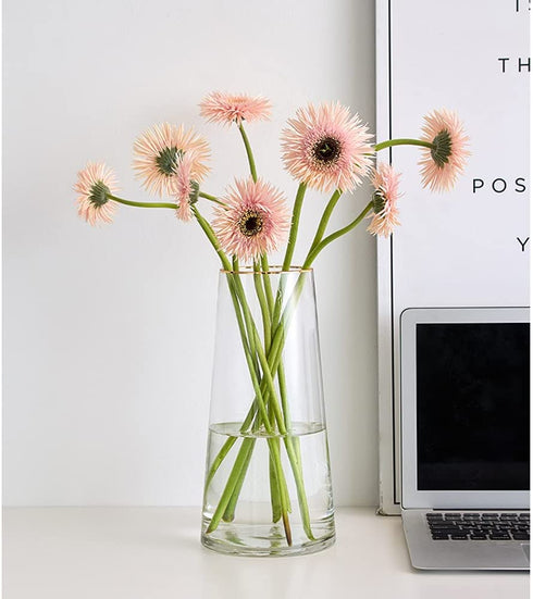 FUNSOBA Clear Glass Flower Vase with Gold Mouth for Centerpieces Home Wedding Decoration (1, Large 5.2" x 9.9œ)