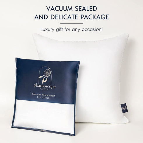 Phantoscope 22x22 Pillow Insert - Throw Pillow Insert with 100% Cotton Cover - 22 Inch Square Form Pillow Sham Stuffer - Decorative Couch Cushion Pillow