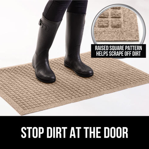 Gorilla Grip Durable All Weather Absorbent Doormat, Dries Quickly, Absorbs Up to 1.7 Cups of Water, Stain and Fade Resistant, Captures Dirt, Indoor and Outdoor Mats, Boot Scraper, 29x17, Beige