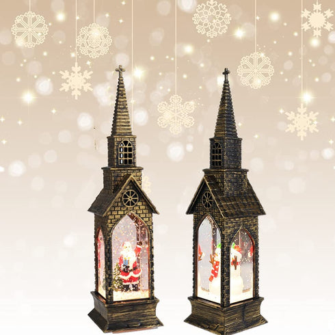 DUWIN 2 psc Christmas Water Lantern Glitter? LED Christmas Lantern Snow Globe Indoor and Hutdoor Christmas Holiday Home Decoration Suitable for Bar, Living Room, Holiday Party(Without Battery)(A)