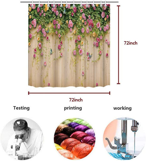 HOOHAA Romantic Flower with Butterfly on Rustic Wooden Background Pink Flower Weeping Shower Curtain for Bathroom Decor 72 x 72 Inch